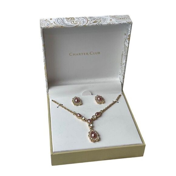 CHARTER CLUB Gold-Tone Crystal, Stone & Imitation Pearl Teardrop Pendant Necklac - Picture 3 of 7